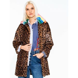 Vilagallo Coat Jacket Dina Leopard Long Rainbow Collar Faux Fur Rabbit Fall New